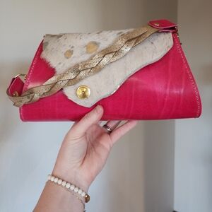 Pink and Gold Women's Leather Bag